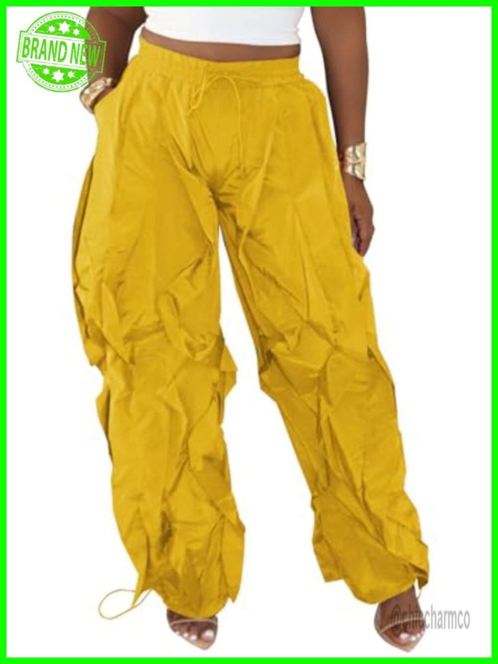 Baggy Barrel Sweatpants Drawstring Ruffle Fringe Wide Leg